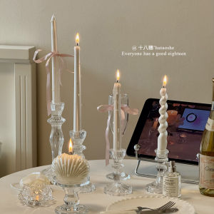 European Style Glass Candle Holder Table Decoration Photo Prop Long Candle Aromatherapy Candle Small Candle Holder