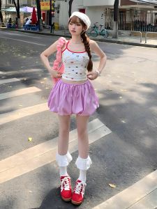 Quần Ống Rộng Họa Tiết Sọc Ngọt Ngào Có Dây Rút Cho Nữ Mùa Hè Mới Đa Năng Thon Gọn Phong Cách Đèn Lồng Quần Dài Cotton