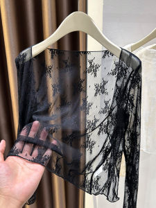 Elegant Black Lace Long Sleeve Shawl Womens High-End Sensation Sunscreen Open Cardigan Outer Match with Halter Dress Hollow Cover up