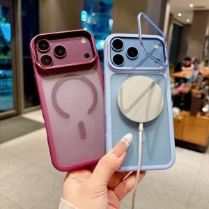 For iPhone 18 17 16 15 Plus 18 Pro Max Luxury Case For Magsafe With Multi-function Camera Flip Stand Shockproof semi Clear Cover