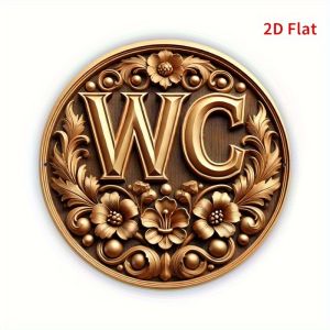 CIFbuy | 2D Vintage Metal Wall Art Gold Floral WC Sign Iron Decor for Bathroom Restroom Toilet Powder Room Vanity Area Farmhouse S