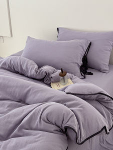 Pure Cotton Double Layered Bedding Set Class a Softness Four Piece Suite Includes Duvet Cover Sheet Bed Skirt Tie Butterfly Knot