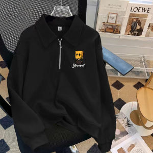 American Style Zipper Hoodie Mens Spring Autumn Loose Fit Couples Shirt Jacket Polo Collar Casual Comfortable Sweatshirt