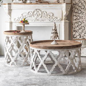 Coffee Table Living Room Home Small Apartment round Table Sofa Side Table Retro Distressed round Combination Homestay Hotel Side Table