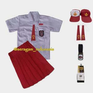 Setelan Seragam SD Lengkap Anak Perempuan Baju Pendek Rok Pendek