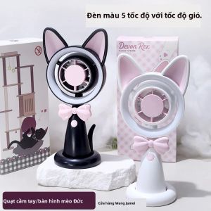 Quạt Cầm Tay Hình Mèo Có Gió Mạnh Sạc USB Quạt Để Bàn Nhỏ Có Đèn Dành Cho Ký Túc Xá Sinh Viên Quạt Làm Mát Bằng Nhựa