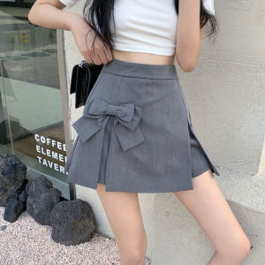 High Waist Asymmetrical A-Line Mini Skirt Pants with Butterfly Knot Slit for plus Size Women Summer Trendy Wide Leg Shorts