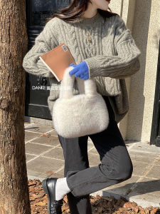 South Korea Ins Same Style Furry Bag Female Fall and Winter Mink-like Cute Stuffed Satchel Bucket Bag Furry Hand Carrying