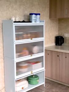 Dapur Kabinet Rak Dapur kitchen cabinet shelf microwave shelf multi-level storage shelf with door and wheels multifunction
