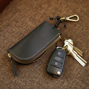Universal Car Key Holder Vintage Top Layer Cowhide Leather Key Protection Case Personalized Lock Key Bag for Youth Men