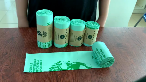 Garbage bags. Corn starch biodegradable garbage bags. Kitchen household. Compostable. Flat garbage bags