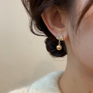 good 999 Fashionable Butterfly Champagne Pearl Zircon Elegant Earrings ES64824