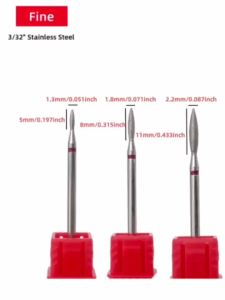 Bộ 3 Mũi Khoan Kim Cương Hình Ngọn Lửa Dành Cho Lớp Biểu Bì Và Rãnh Móng Dụng Cụ Làm Móng Nghệ Thuật Bằng Thép Không Gỉ Dạng Hình Nón