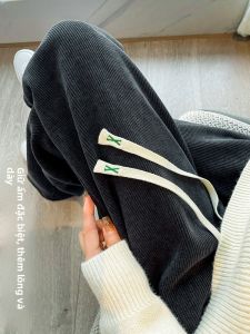 JIANGLU | Quần ống rộng lót lông cừu dày thể thao nữ mùa thu đông quần dài ống đứng thường ngày cạp cao dáng chữ A