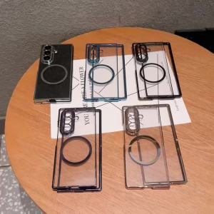 Plating Transparent PC Magnetic Flip Case for Samsung Galaxy Z Fold 8 Ultra 7 6 5 4 for Magsafe Wireless Charging Protect Cover