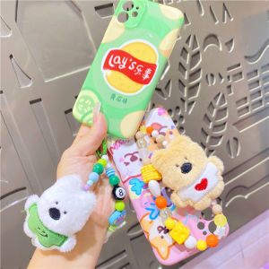 Portable Short Plush Keychain Mobile Phone Chain Beaded Wrist Strap Cute Cartoon West Highland Dog Design Creative Gift