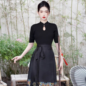 Áo Thun Cotton Tay Giữa Cổ Truyền Thống Trung Quốc Cho Nữ Mùa Xuân Hè Ôm Vừa Vặn Thon Gọn Cổ Đứng Tay Ngắn Chất Liệu Cotton Nguyên Chất