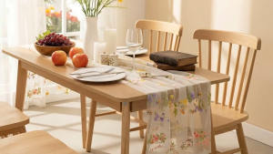 Embroidery Lace Table Runner 10ft Floral Garden Tulle Table Runner Holiday Kitchen Dining Table Decoration for Wedding Party Baby Shower Birthday