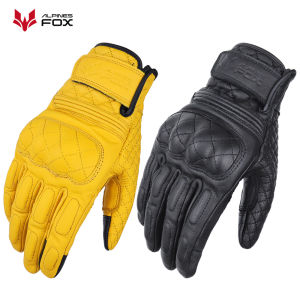 Retro Motorcycle Gloves Real Leather Full Finger Black Yellow Men Women Protective Gear Motorbike Glove Touch Screen Guante Moto
