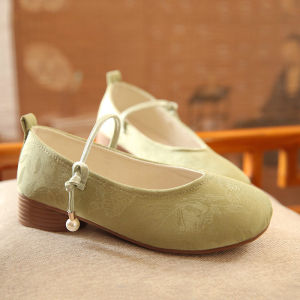 Fall Beijing Cloth Shoes Low Heel Womens Single Shoes Hanfu Shoes Plain Surface Dark Flower Coarse Heel Qipao Shoes Elegantly Simple