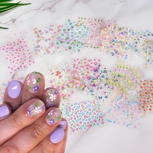 30Sheets 3D Self Adhesive Nail Art Stickers Cute Daisy Floral Heart Flower Nail Decals Decor Supplies for Women Manicure DIY