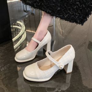 French Mary Jane Womens Shoes Retro Buckle Thick Heel High Heel Fashionable Single Shoes Spring Autumn New Style Small Fragrance