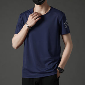 Ice Silk Short Sleeve T-Shirt Mens Quick Dry Thin plus Size Loose Fit Summer Casual round Neck Solid Color Big And Tall Tee