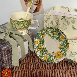 Elegant High-footed Ceramic Retro-style Afternoon Tea Coffee Cup