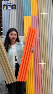 ระแนงไม้เทียม ติดผนัง แผ่น wpc ไม้ระเเนงเทียม ระแนงติดผนัง โทนสว่าง สดใส