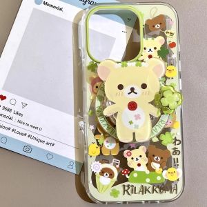 Spring New Four Leaf Clover Bear Magnetic Vivo S19/X200pro/X90/X300/X70 Compatible X30 Phone Case Y300 Rotating Stand S20/y35+/V40/Y78+/Y77e Womens S6