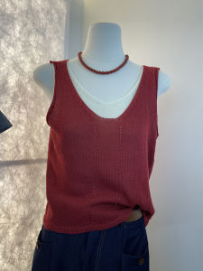 Red Sweet Illusion Knit Top Summer