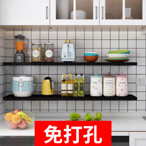 Solid Wood Wall Mounted Kitchen Shelf One-Row Storage Rack No Drilling Required Ideal for Adult Use with Nordic Influence