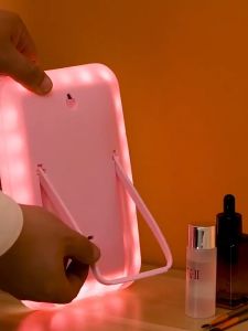 Led desktop makeup mirror three color fill light dimming Desktop makeup mirror dormitory with light portable folding mirror