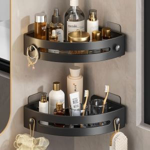 Bathroom Triangle Rack Toilet Storage Shelf Wall Mounted No Drilling Required Simple Style Plastic Organizer for Washroom