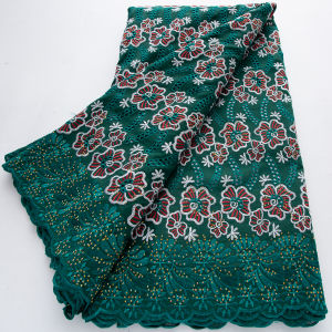 Luxury African Swiss Voile Lace Pink Flower Embroidered With Stones High Quality Nigerian Cotton Lace For Party Gown Sewing