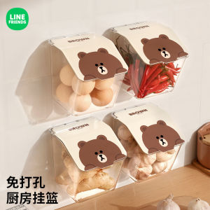 Line Friends Brown Bear Onion Ginger Garlic Storage Box Free Punching Ginger Garlic Storage Basket Kitchen Multi-Functional Wall Mounted Storage Rack