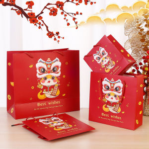 YESPERY Chinese Traditional Portable Handbag Red Paper Bag Cartoon Horse Holiday Gift Bag 2026 New Year Festival Packaging Bag 新年礼品袋
