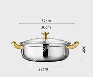 30cm Stainless Steel Soup Pot Wok Non-stick Honeycomb with Lid Household Hot Pot Frying Pan Induction Cooker Gas Stove Universal