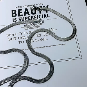 Kalung Titanium Pria Wanita Model Belut Gepeng/Pipih Terlaris Asli Titanium