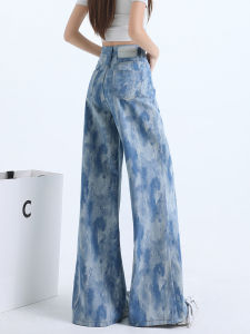 QIAOMIDUO | กางเกงยีนส์ขากว้างเอวสูงผ้าบางสำหรับฤดูร้อนสำหรับผู้หญิง กางเกงขายาวทรงหลวมๆ สีฟ้าอ่อน ทรงขากระบอกเล็ก ดีไซน์พิเศษ