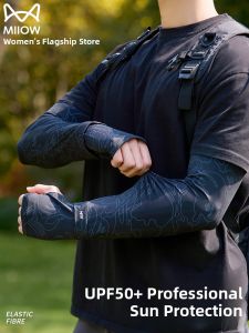 miiow | Mens Summer New Ice Sleeve Loose Fishing Riding Sun Protection Large Size Catman MiiOW Long Sleeve Nylon Geometric Pattern