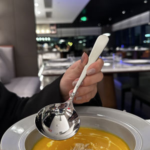 Large Mouth Stainless Steel 18/10 Soup Spoon Deep Bowl Noodle Spoon Rice Spoon Small Soup Shell Deep Bowl Spoon