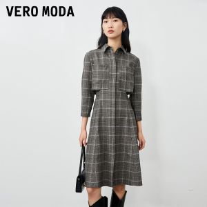 Vero Moda | Đầm Dạo Phố Kiểu Áo Sơ Mi Form Rộng In Carô Tay 3/4 Mùa Thu