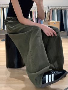 American Retro Military Green Workwear Jeans High Waist Wide Leg Womens Design Slimming Loose Fit Knife Pants