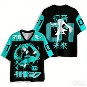 Bandai | 2026 Summer Hot Sale Fashion New Animation Hatsune Miku T-shirt 3D Print Fitness Hip Hop Street Round Neck T-shirt Large