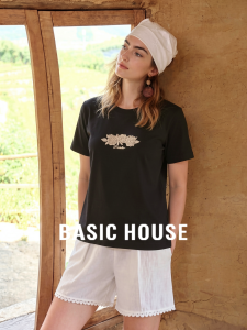 Basic House | Black Printed Summer T-Shirt Short Sleeves
