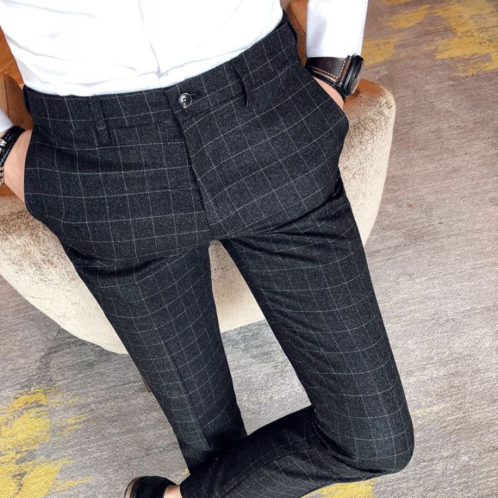 2023 Autumn New High-End Club Hairdresser Plaid Slim Fit Suit Pants Men ...