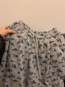 Gray Floral Print Fleece Lined Straight Leg Pants High Waist Loose Wide Leg Casual Trousers for Women Autumn Winter Fashion