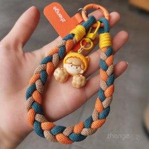 สายรัดโทรศัพท์มือถือแบบสั้น ผูกปมสีบล็อก ผ้าฝ้าย โซ่แฟชั่นสำหรับเด็กผู้หญิง โซ่ที่เชื่อมต่อกับเครื่องประดับ โซ่โทรศัพท์มือถือสำหรับการเดินทางกลางแจ้ง