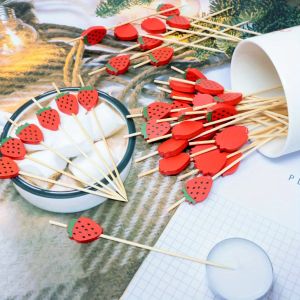 50pcs Strawberry Bamboo Toothpicks - Fruit Cocktail Sticks for Appetizers Drinks Sandwich Skewers Party Decorations